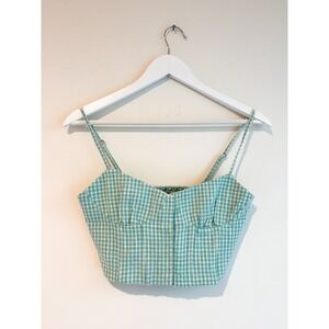 Zara Green and beige Gingham Corset Top Sz M